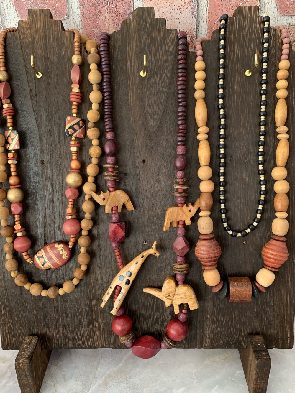 African Wood Beaded Safari Necklace Set of Five (5) - Picture 2 of 9